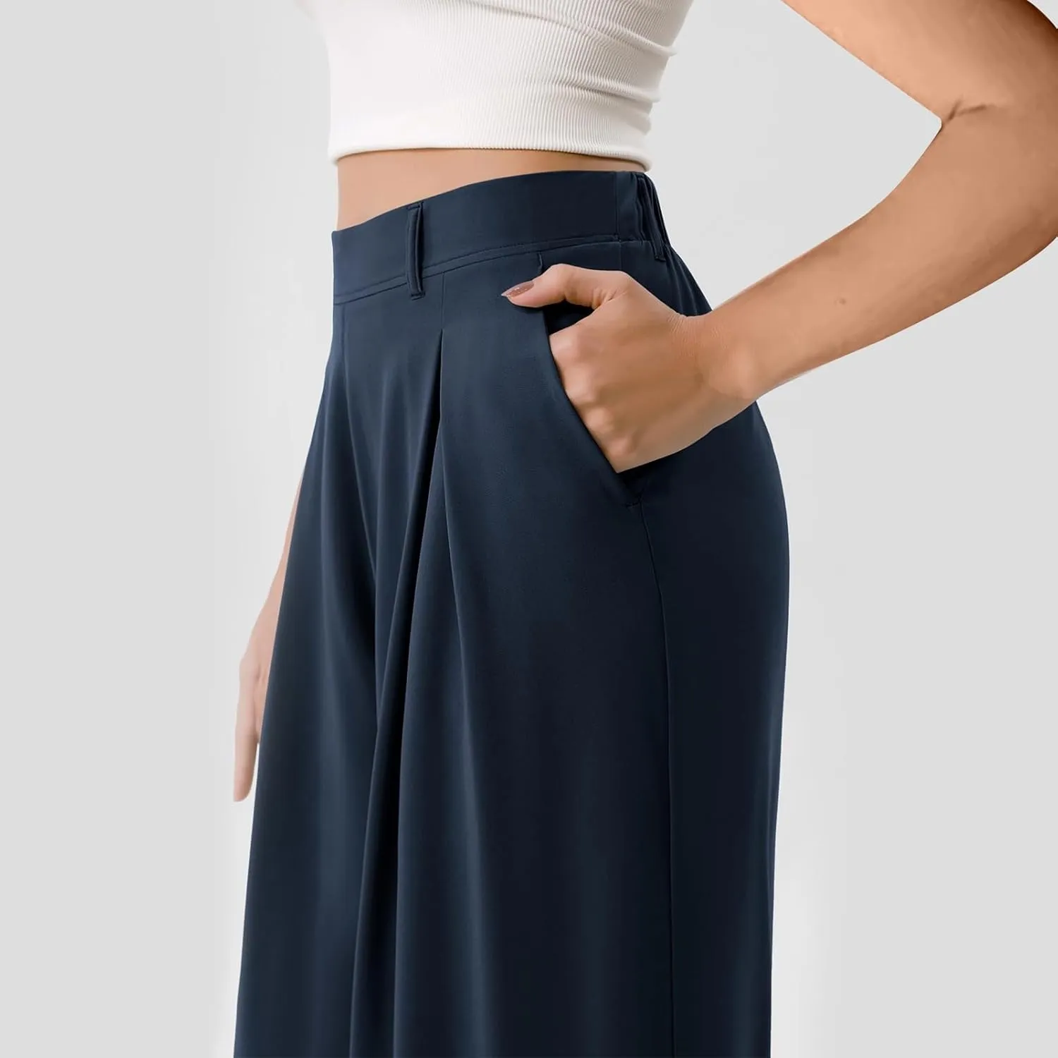 Wide Leg Pants for Women Pull On Flowy Palazzo Pants Lightweight Summer High Wasited Dress Pants with Pockets