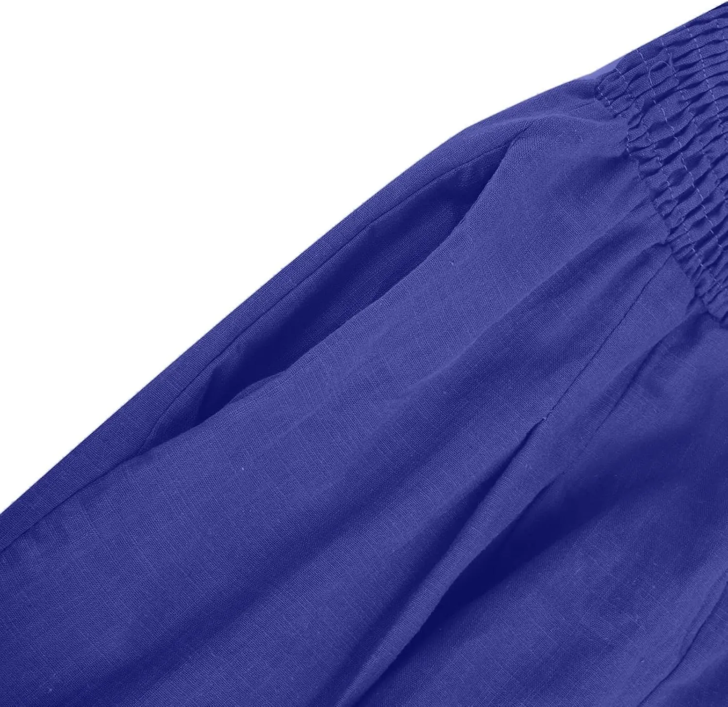 Wide Leg Pants for Women Summer Trendy Cotton Linen Palazzo Pants Smocked High Waisted Boho Trousers with Pockets