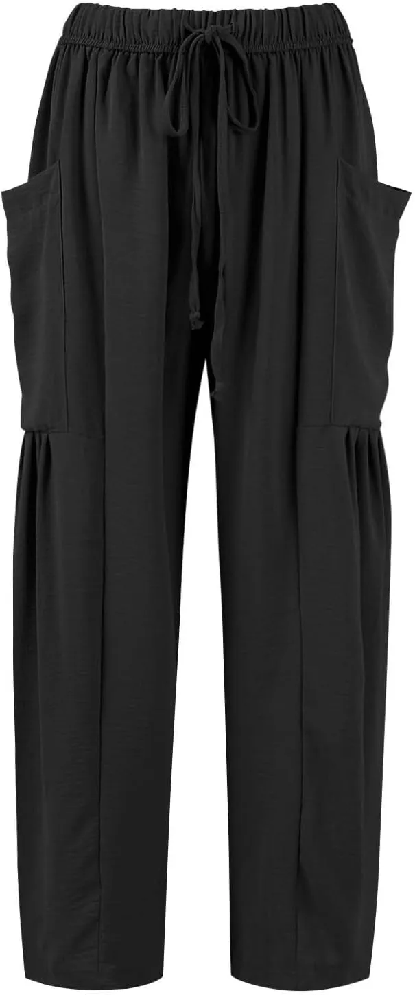 Wide Leg Pants Woman High Waisted Drawstring Pants Summer Beach Vacation Casual Palazzo Lounge Trousers with Pockets