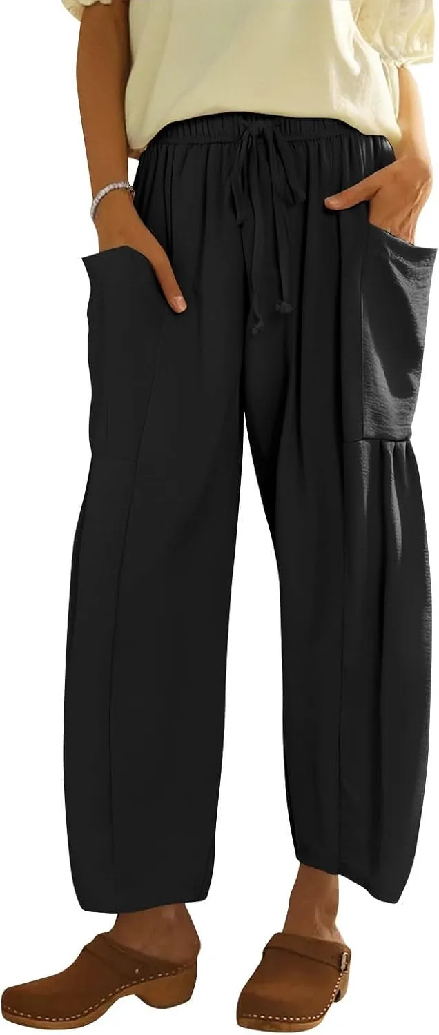 Wide Leg Pants Woman High Waisted Drawstring Pants Summer Beach Vacation Casual Palazzo Lounge Trousers with Pockets