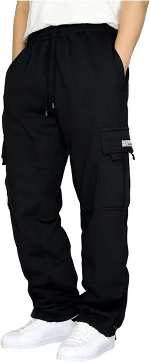Wide Leg Sweatpants Men Open Bottom Drawstring Waist Cargo Pants with Pockets Baggy Mencomfy Athletic Gym Sweat Pants