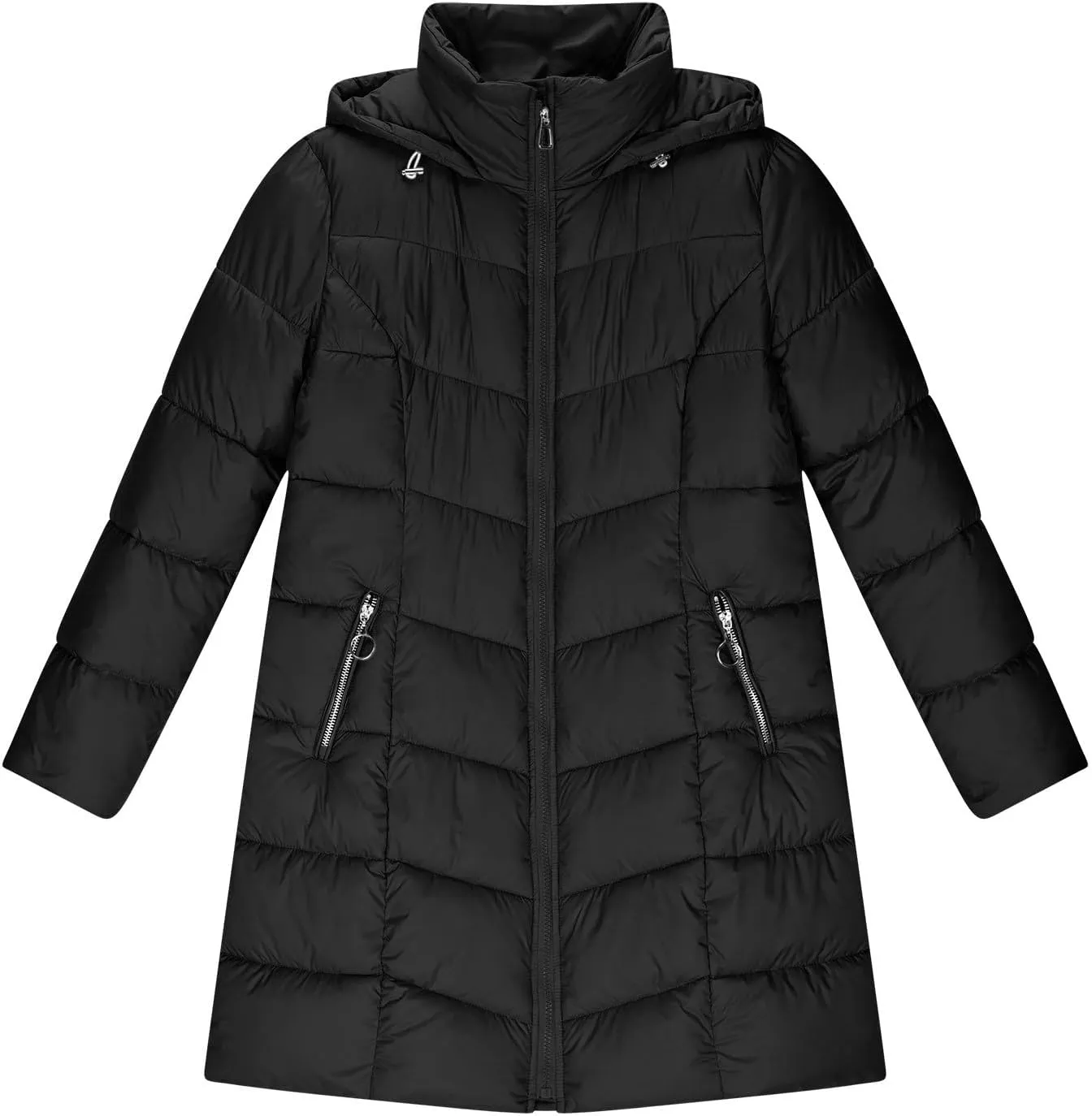 Winter Jackets for Women Hood Zip up Long Sleeve Quilted Padded Coat Casual Trendy Warm Cotton Outerwear with Pockets