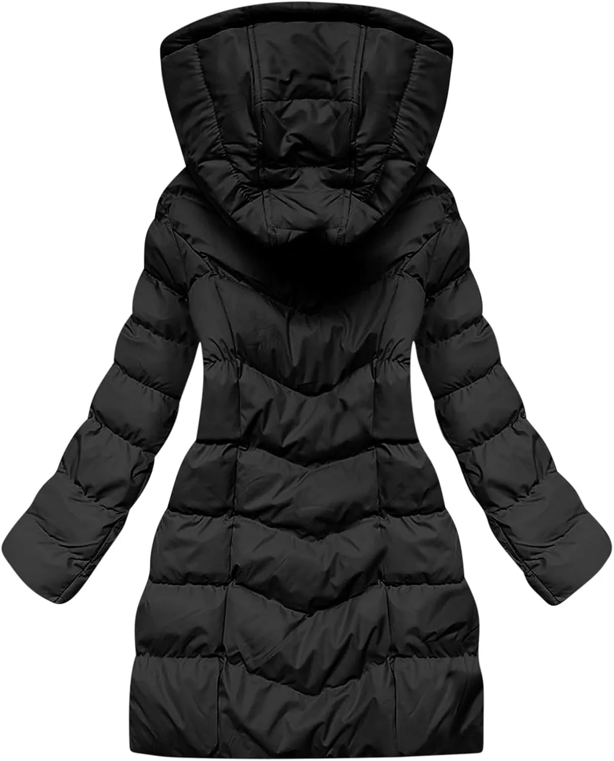 Winter Jackets for Women Hood Zip up Long Sleeve Quilted Padded Coat Casual Trendy Warm Cotton Outerwear with Pockets