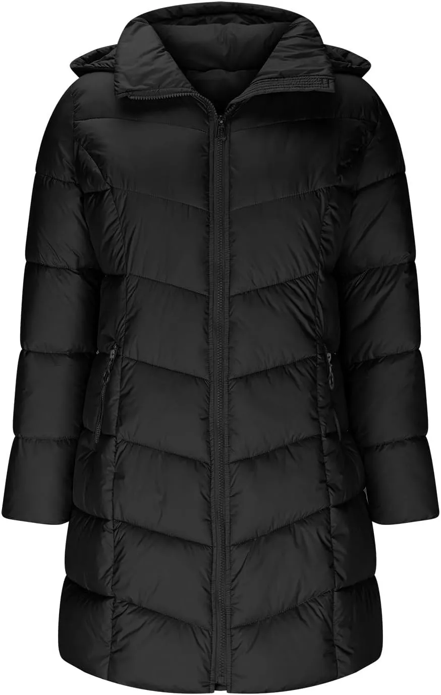 Winter Jackets for Women Hood Zip up Long Sleeve Quilted Padded Coat Casual Trendy Warm Cotton Outerwear with Pockets