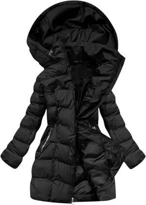 Winter Jackets for Women Hood Zip up Long Sleeve Quilted Padded Coat Casual Trendy Warm Cotton Outerwear with Pockets