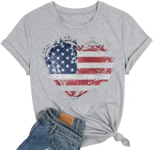Women American Flag Shirts USA Flag Stars Stripes Graphic Blouse Patriotic Shirt 4th of July T Shirt Summer Tops Tee
