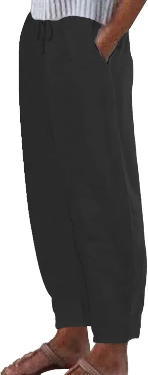 Women Linen Summer Capri Pants 2025 Casual Trendy Solid Wide Leg Elastic Waist Cropped Trousers Comfy Beachwear Pants