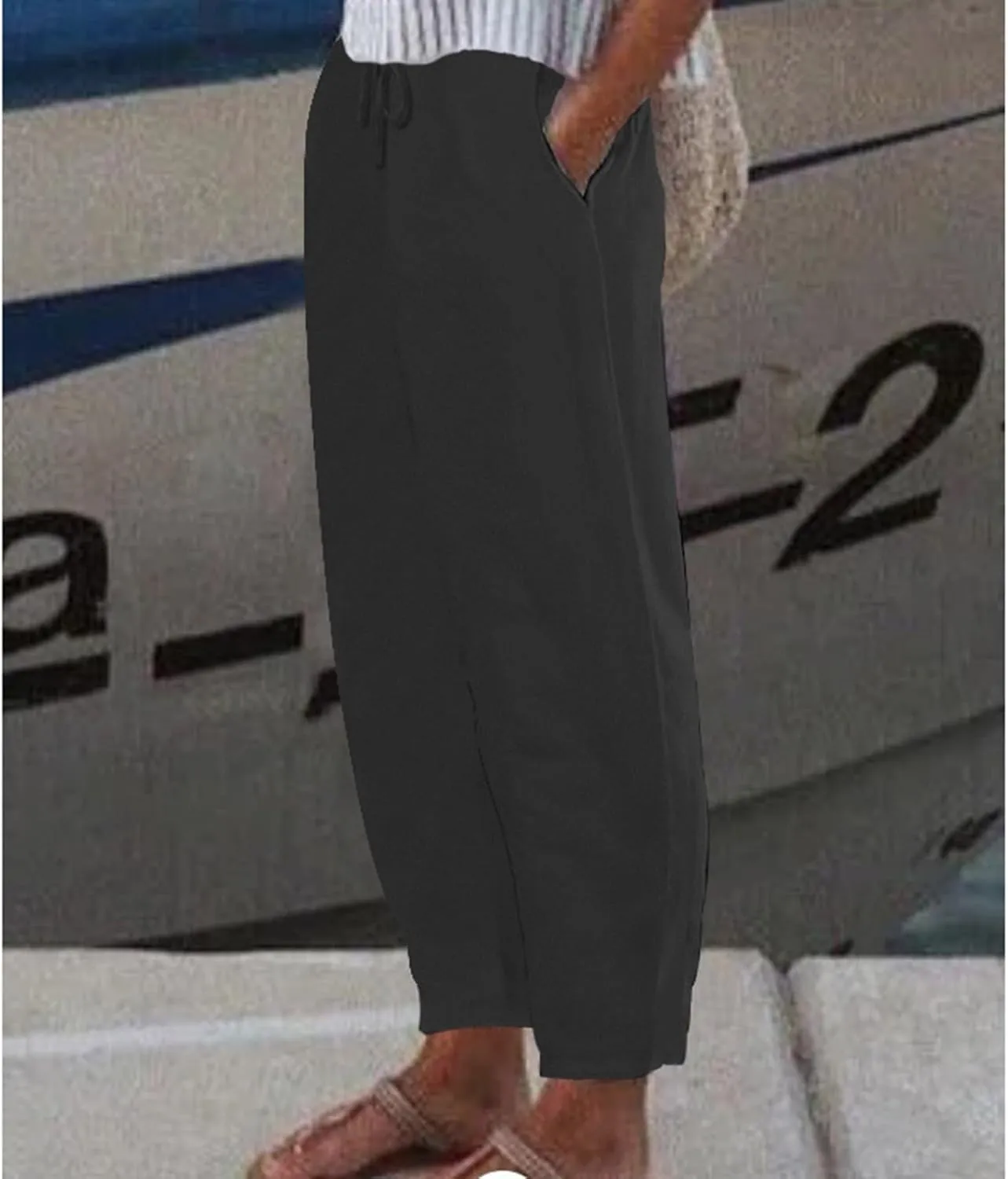 Women Linen Summer Capri Pants 2025 Casual Trendy Solid Wide Leg Elastic Waist Cropped Trousers Comfy Beachwear Pants