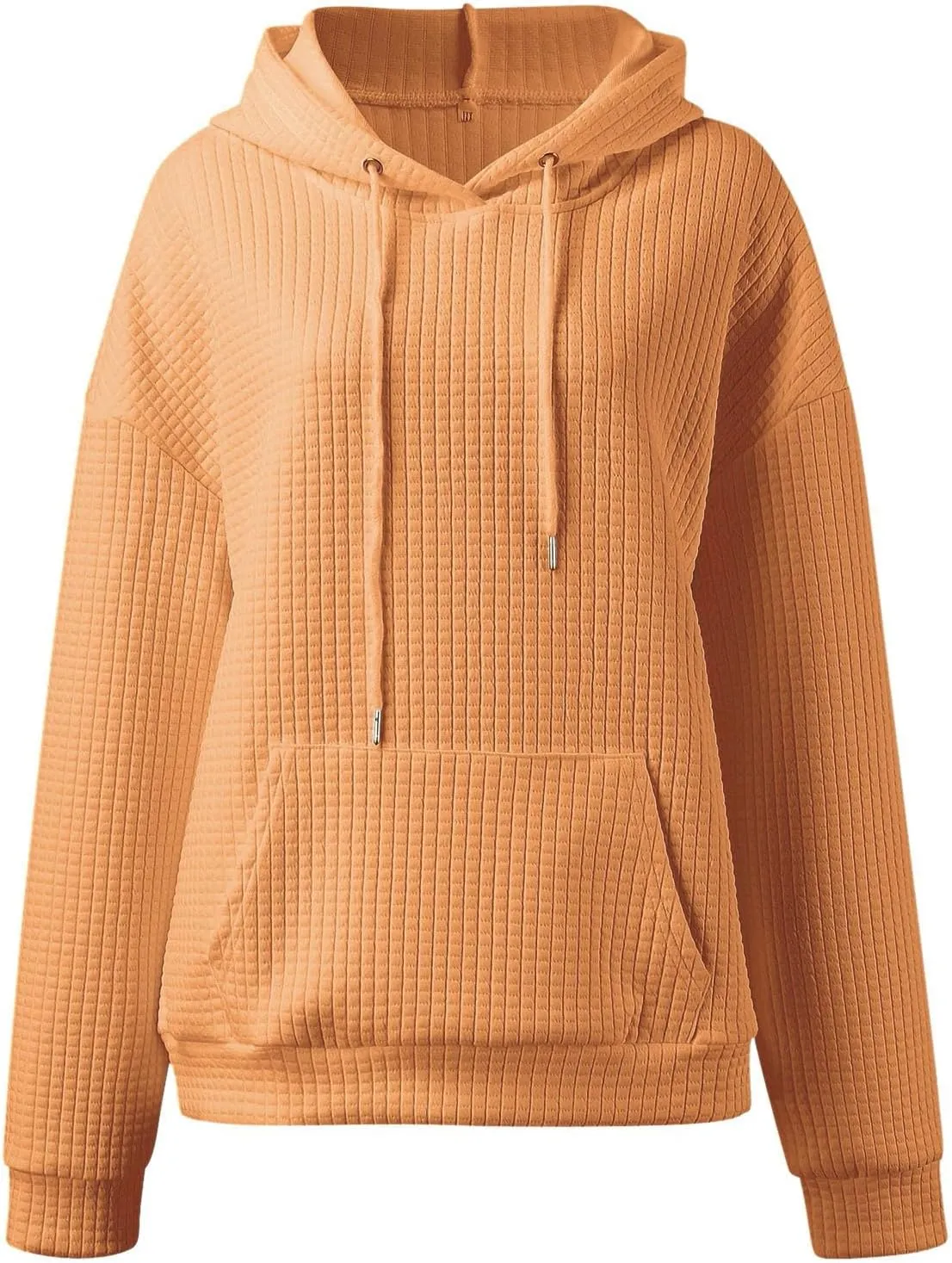 Women Oversized Hoodies Casual Basic Waffle Long Sleeve Pullover Top Solid Hooded Sweatshirt with Pocket
