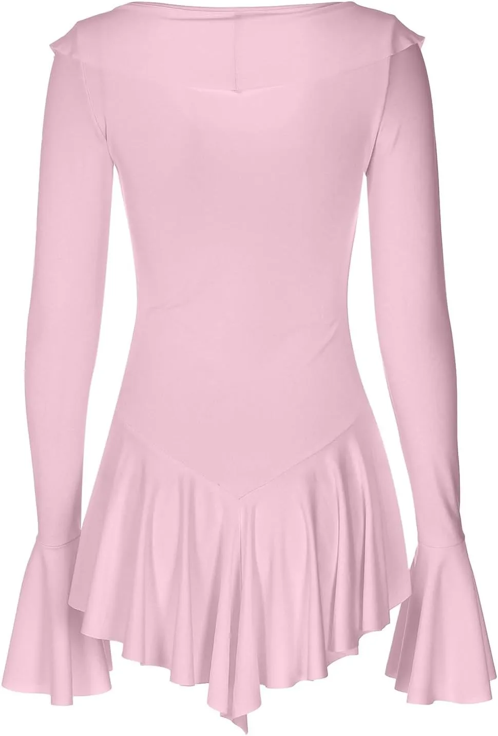 Women Sexy V Neck Tie Front Ruffle Mini Dress Autumn Long Sleeve Casual Slim Fit Solid Ruched Women Dresses Knee