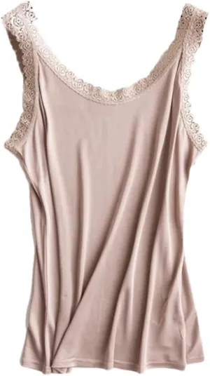 Women Silk Camis Lace Camisoles Bottoming Shirt