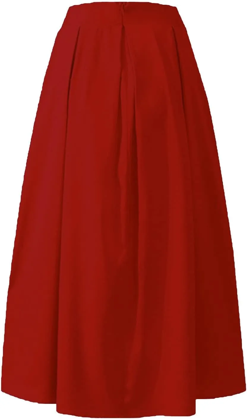 Women Spring Summer Pleated Maxi Skirt Elastic High Waisted A-Line Long Casual Loose Flowy Swing Skirt with Pockets
