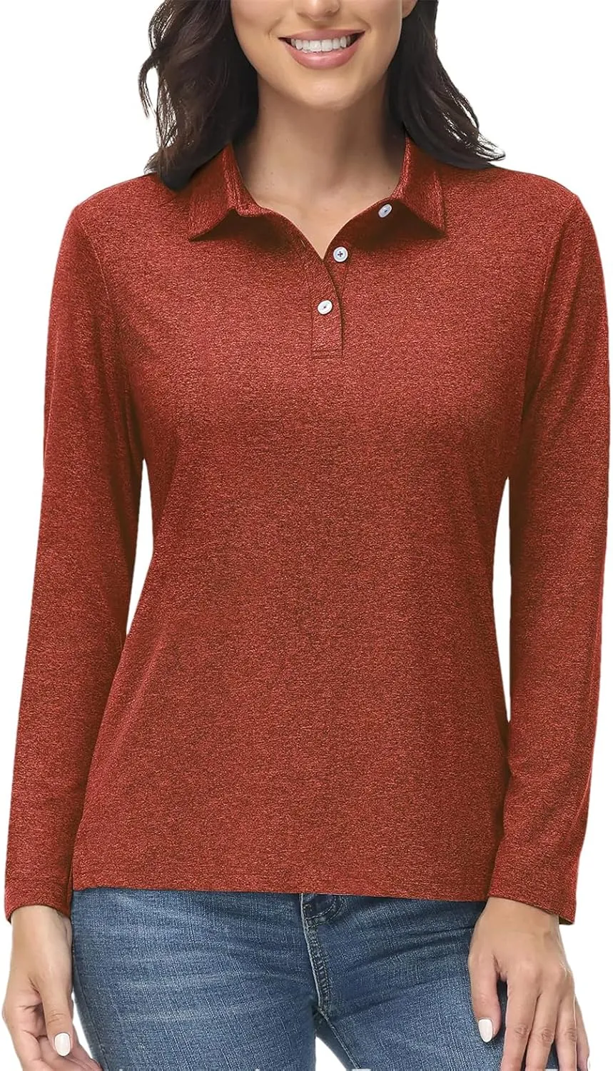 Women Summer Outdoor Golf Polos T-Shirts Long Sleeve Hiking Athletic Quick Dry Tee Shirt Tops