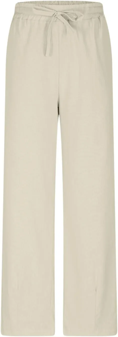 Women Summer Wide Leg Pants Casual Cotton Linen Drawstring Elastic High Waist Loose Fit Beach Trousers with Pockets