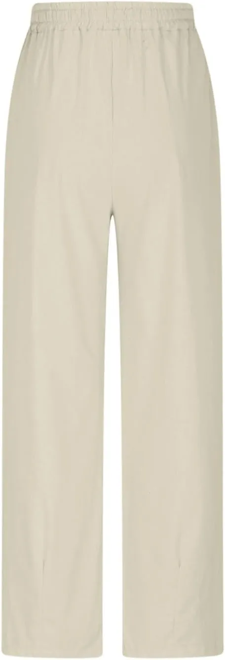 Women Summer Wide Leg Pants Casual Cotton Linen Drawstring Elastic High Waist Loose Fit Beach Trousers with Pockets