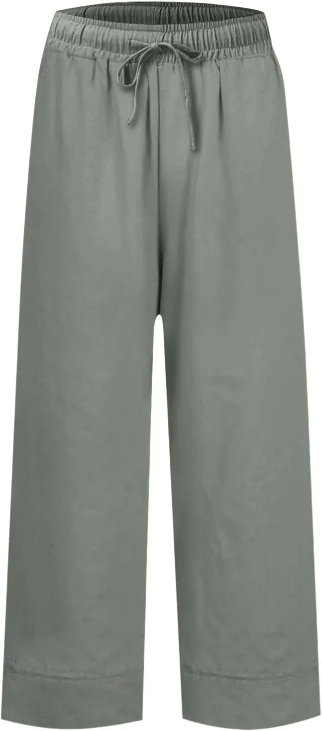 Women Wide Leg Pants, Straight High Waisted Wide Legs Trousers Casual Summer Cotton Linen Palazzo Pants with Pockets