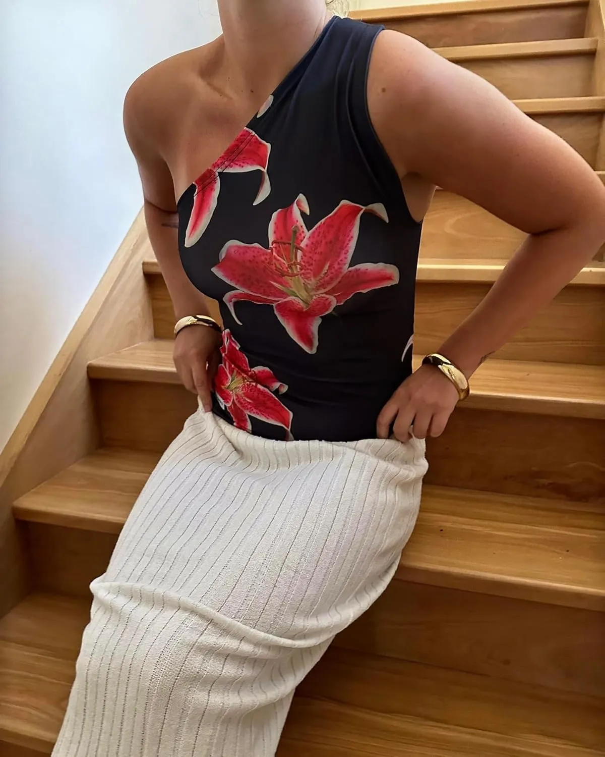 Women Y2k Floral Tank Top One Shoulder Backless Graphic Tee Sleeveless Flower Print Slim Fitted Crop Tops Retro Trendy