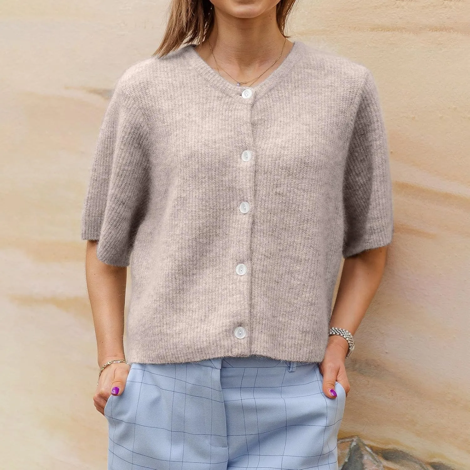 Women Y2k Knit Cardigan Shirts Open Front Button Down Crop Cardigans Sweater Short Sleeve Loose Tee Tops