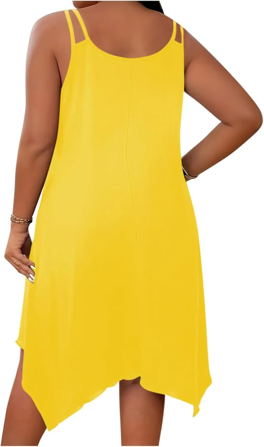 Women's 2025 Summer Dress Casual Boho Sundress Spaghetti Strap Beach Cover Up Irregular Hem Flowy Midi Vacation Dresses