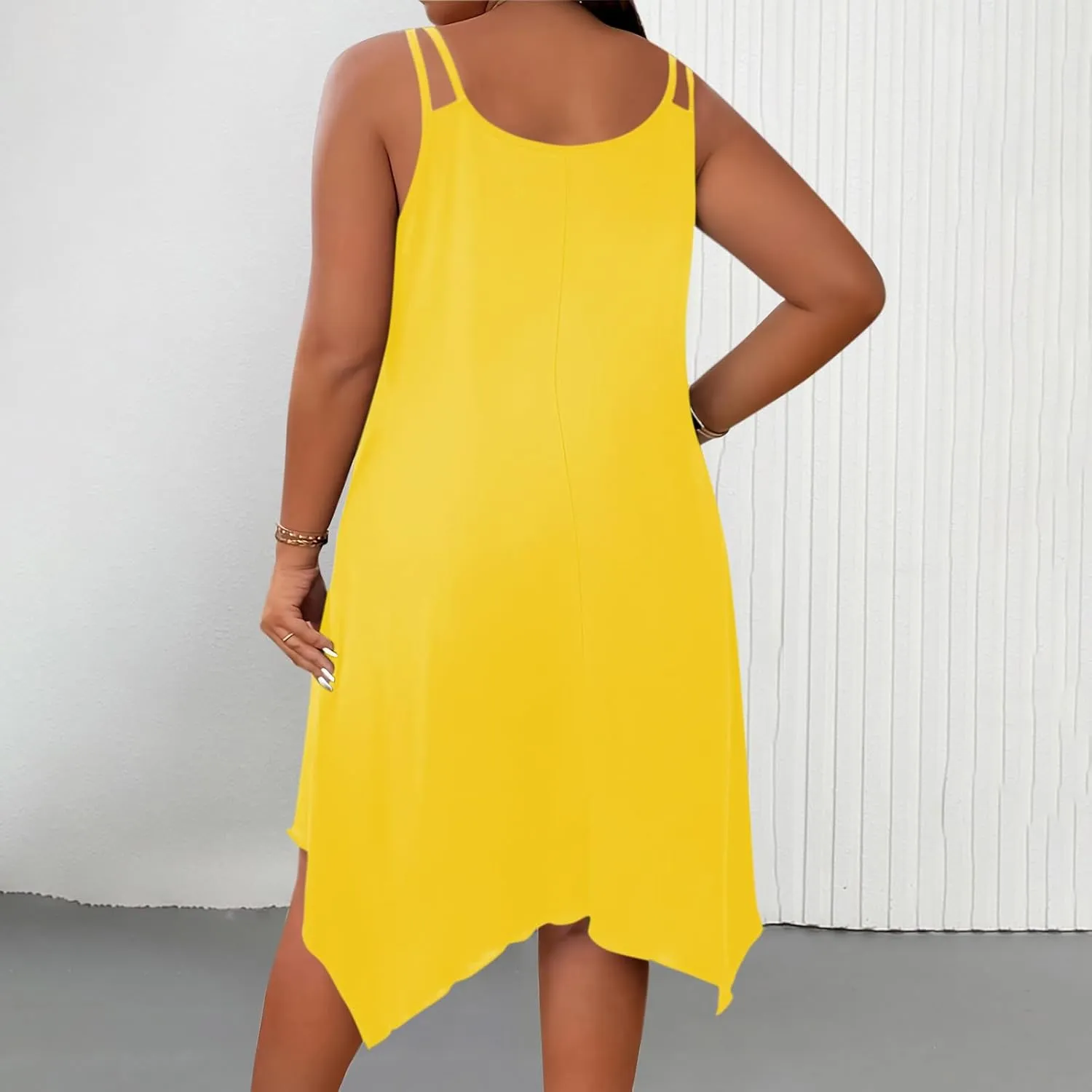 Women's 2025 Summer Dress Casual Boho Sundress Spaghetti Strap Beach Cover Up Irregular Hem Flowy Midi Vacation Dresses