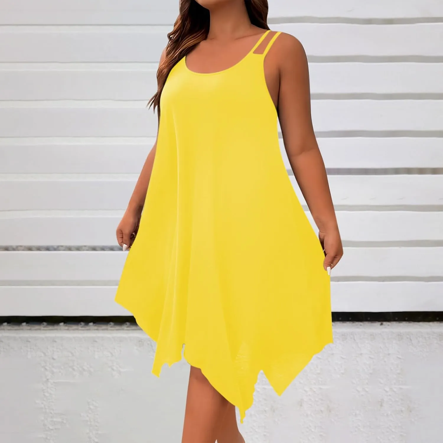Women's 2025 Summer Dress Casual Boho Sundress Spaghetti Strap Beach Cover Up Irregular Hem Flowy Midi Vacation Dresses