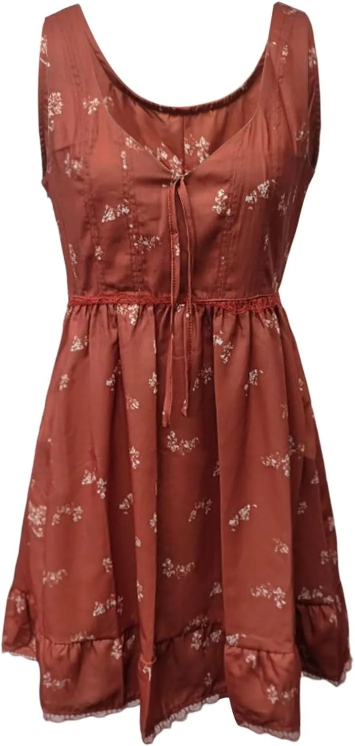 Women's Boho Floral Dress Sexy V Neck Spaghetti Strap Mini Sundress Lace High Low Hem Front Tie Western Vacation Dresses