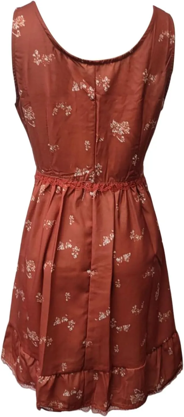 Women's Boho Floral Dress Sexy V Neck Spaghetti Strap Mini Sundress Lace High Low Hem Front Tie Western Vacation Dresses