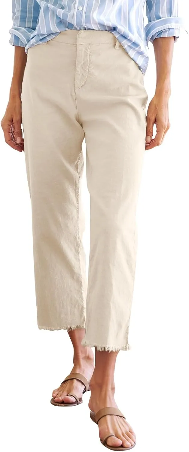 Womens Cargo Pants, Peasant Pants Straight Leg Casual Trendy Linen Plaid Adjustable