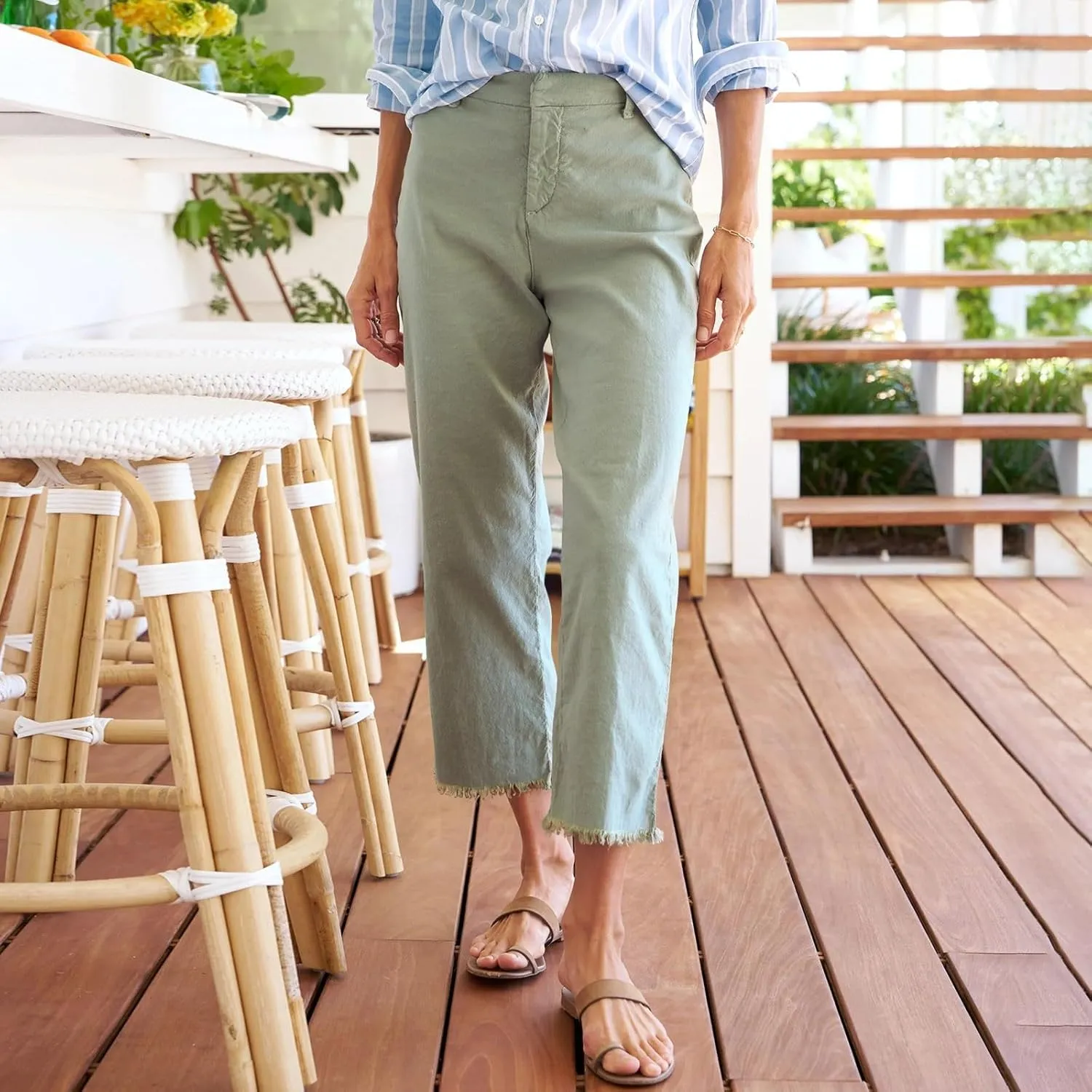 Womens Cargo Pants, Peasant Pants Straight Leg Casual Trendy Linen Plaid Adjustable