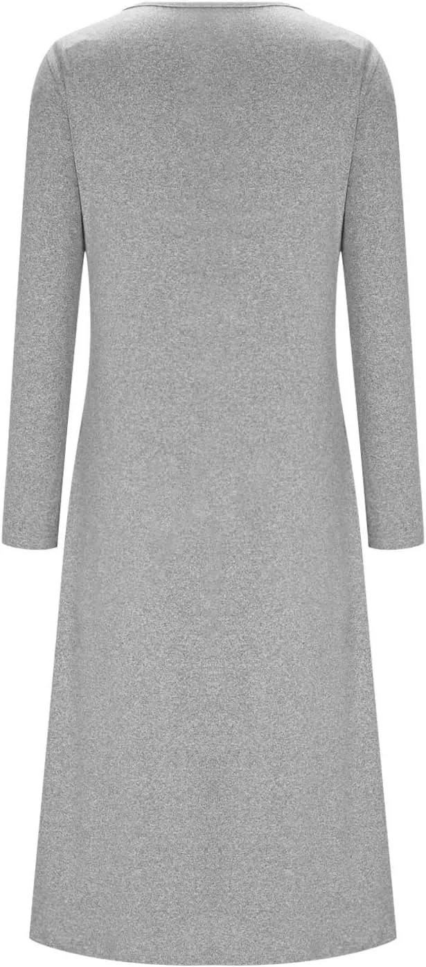 Women's Casual Midi Dress Front Pleated 3/4 Sleeve Dresses with Pocket, Ladies Dressy Knee Length Plain