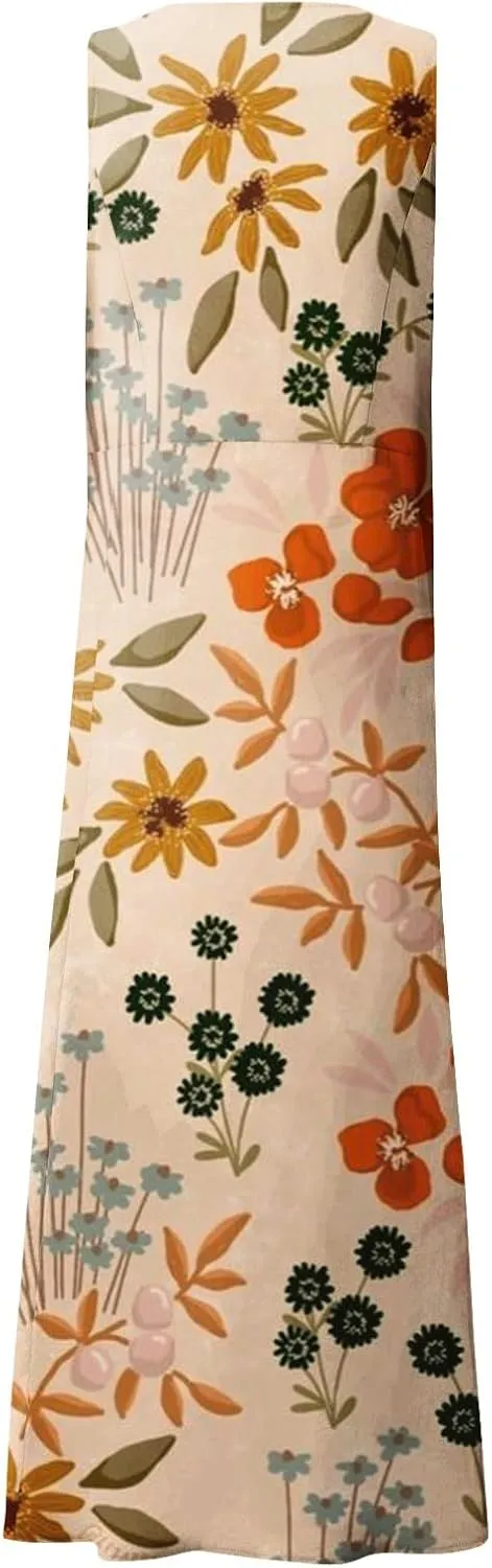 Womens Casual Summer Dresses 2025 Cotton Linen Sleeveless V Neck Maxi Dress Flowy Plus Size Long Dress with Pockets