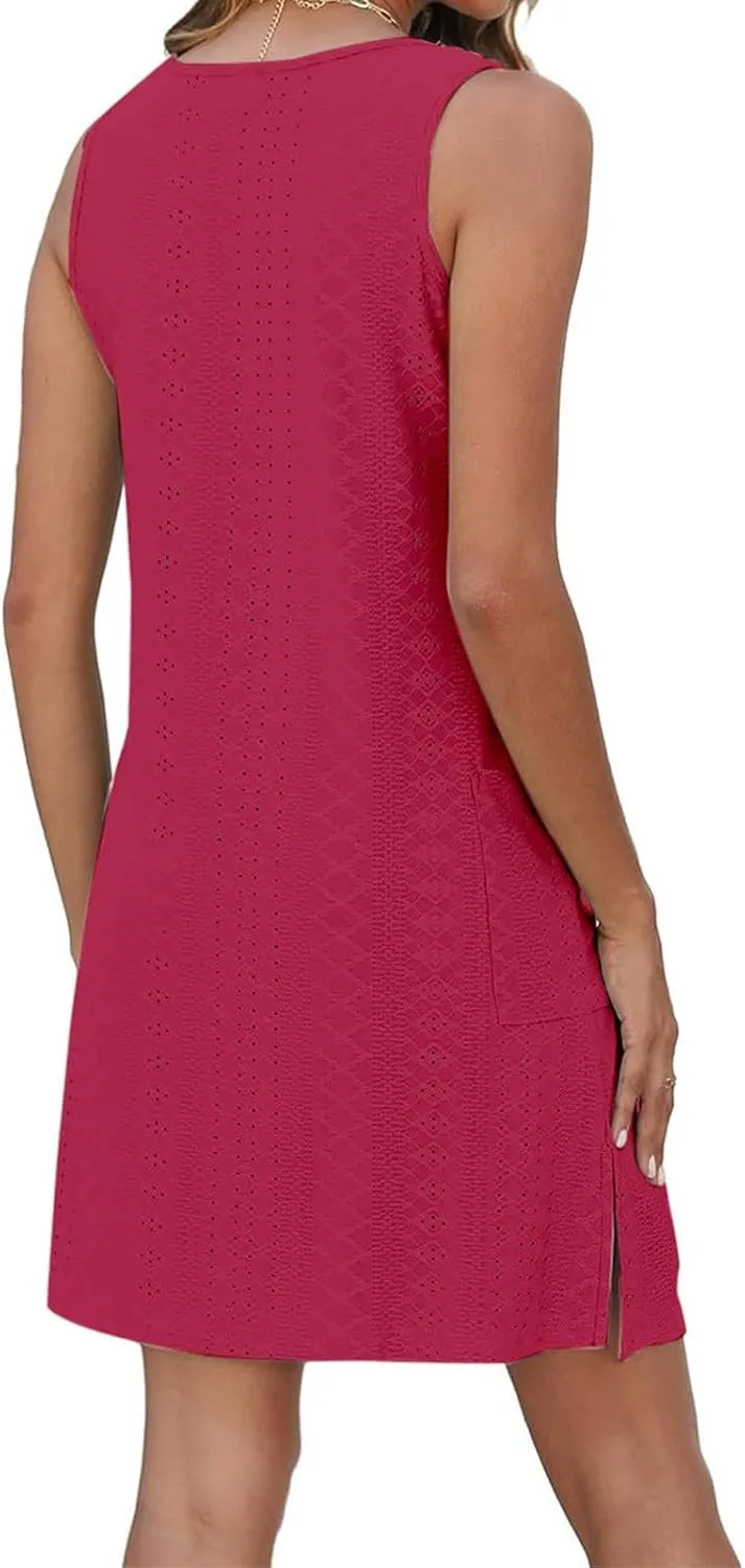 Womens Casual Summer Dresses Sleeveless Crewneck Tank Midi Dress with Pockets Trendy Spring Loose Beach Sundress