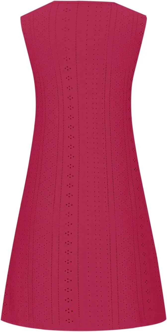 Womens Casual Summer Dresses Sleeveless Crewneck Tank Midi Dress with Pockets Trendy Spring Loose Beach Sundress