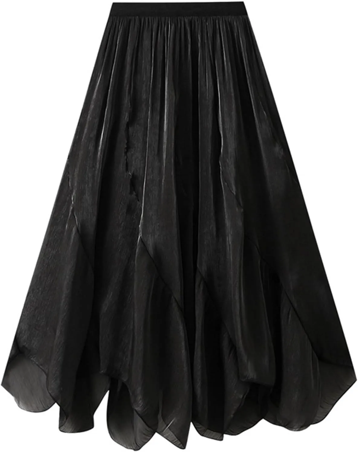 Women's Casual Trendy Ruffle Skirt High Waisted A Line Pleated Midi Long Skirt for Beach Party