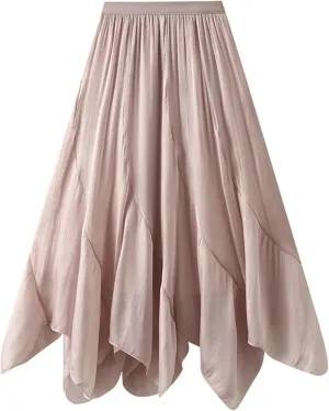 Women's Casual Trendy Ruffle Skirt High Waisted A Line Pleated Midi Long Skirt for Beach Party