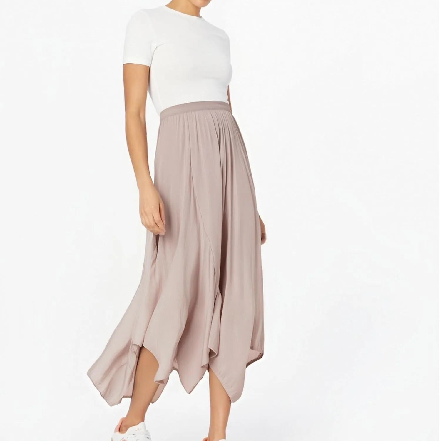 Women's Casual Trendy Ruffle Skirt High Waisted A Line Pleated Midi Long Skirt for Beach Party