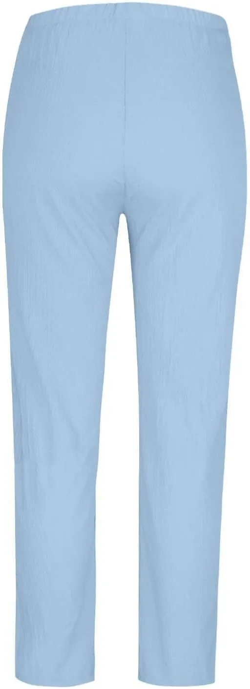 Womens Cotton Linen Cropped Pants Elastic High Waist Folded Hem Pants Casual Summer Trousers with Pockets
