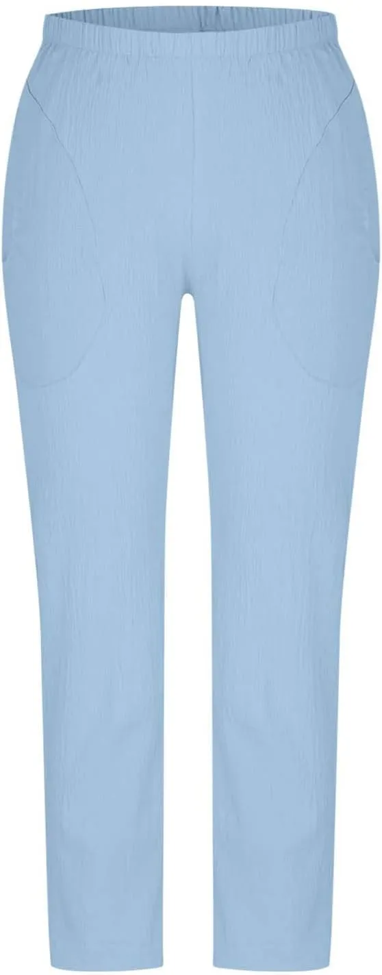 Womens Cotton Linen Cropped Pants Elastic High Waist Folded Hem Pants Casual Summer Trousers with Pockets