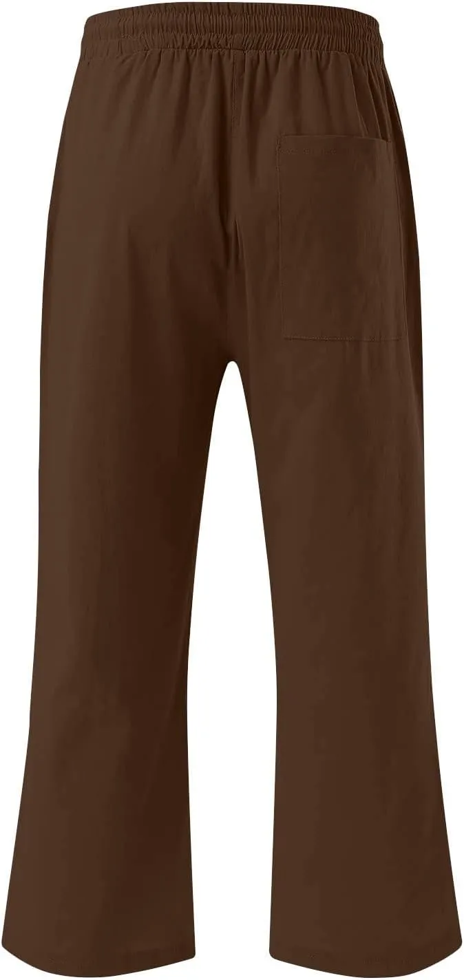 Womens Cotton Linen Pants 2025 Summer Casual Trendy Drawstring Capri Yoga Straight Leg Soft Trousers with Pockets