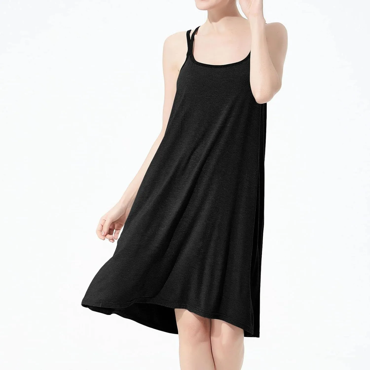 Women's Cotton Nightgown Soft Summer Sleeveless Calf Length Pj Shirt Lightweight Scoop Neck Comfy Sleepwear
