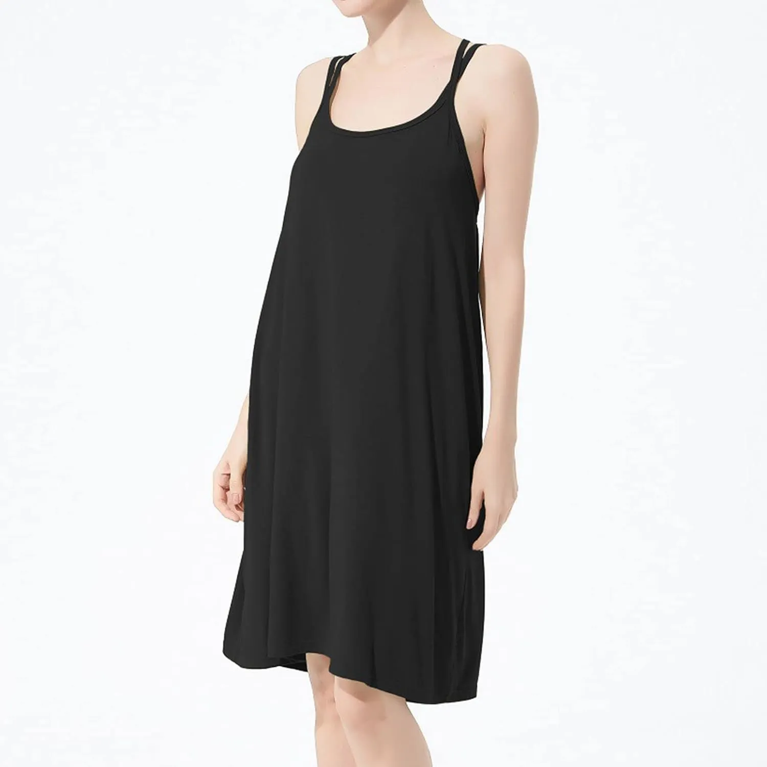 Women's Cotton Nightgown Soft Summer Sleeveless Calf Length Pj Shirt Lightweight Scoop Neck Comfy Sleepwear