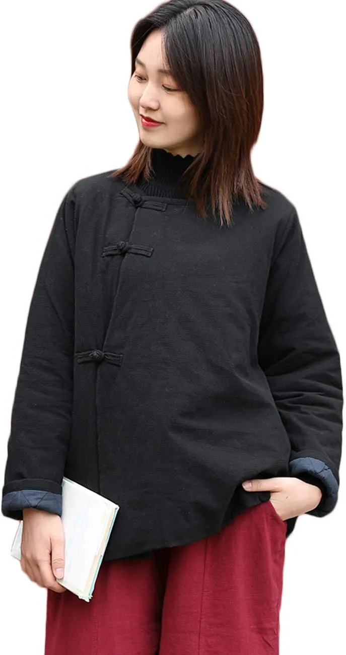 Women's Cotton Padded Coats Cotton Linen Chinese Tang Suit Style Short Jackets