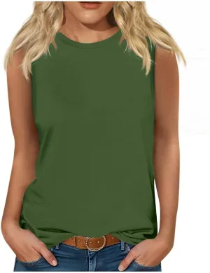 Womens Cute Tank Tops Trendy Sleeveless Oversized Tee Scoop Neck Soft Loose Casual 2025 Summer Flowy Shirts