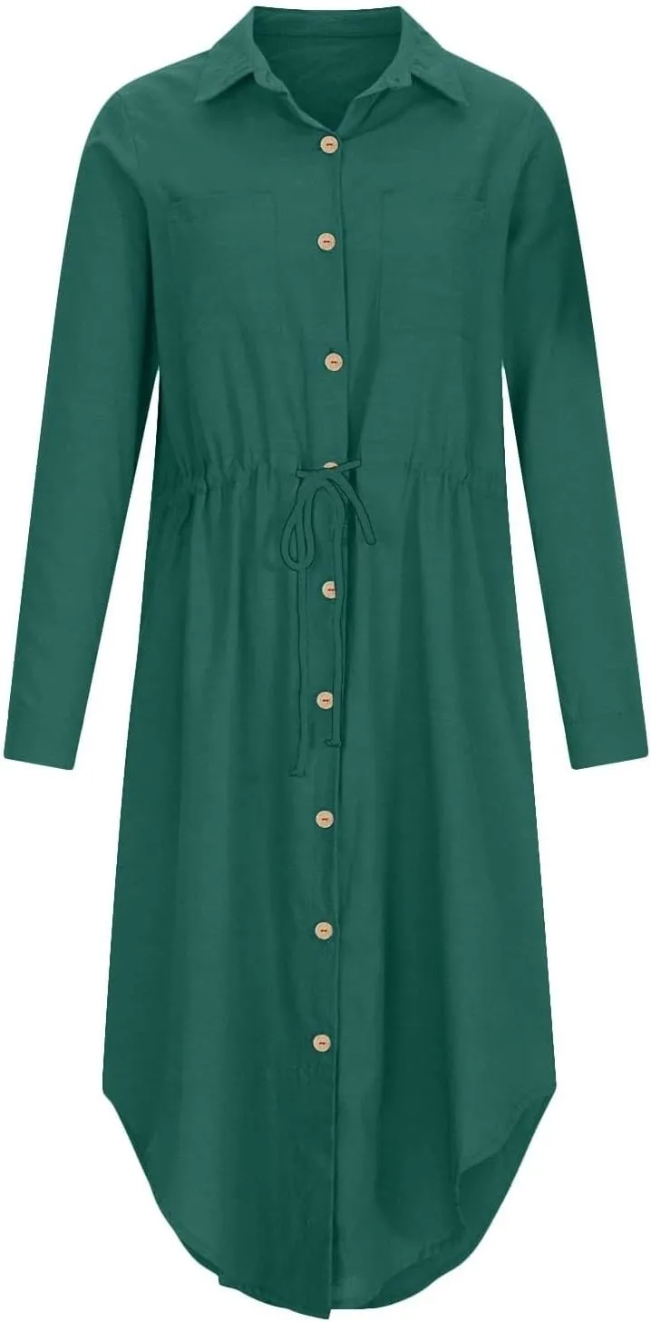 Womens Dress Summer Casual Short Sleeve Button Down Shirt Dresses Beach Cover Up Sundress with Pockets