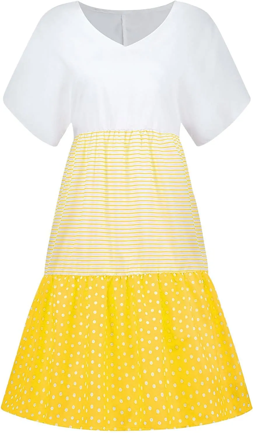 Womens Dresses Short Sleeve Casual Trendy Grahpic Design Sundress Loose V Neck Vacation Short Dresses