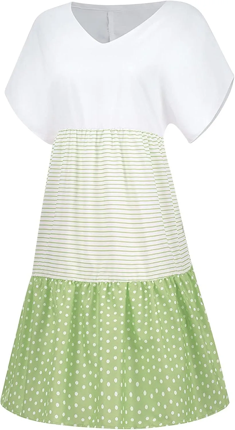 Womens Dresses Short Sleeve Casual Trendy Grahpic Design Sundress Loose V Neck Vacation Short Dresses