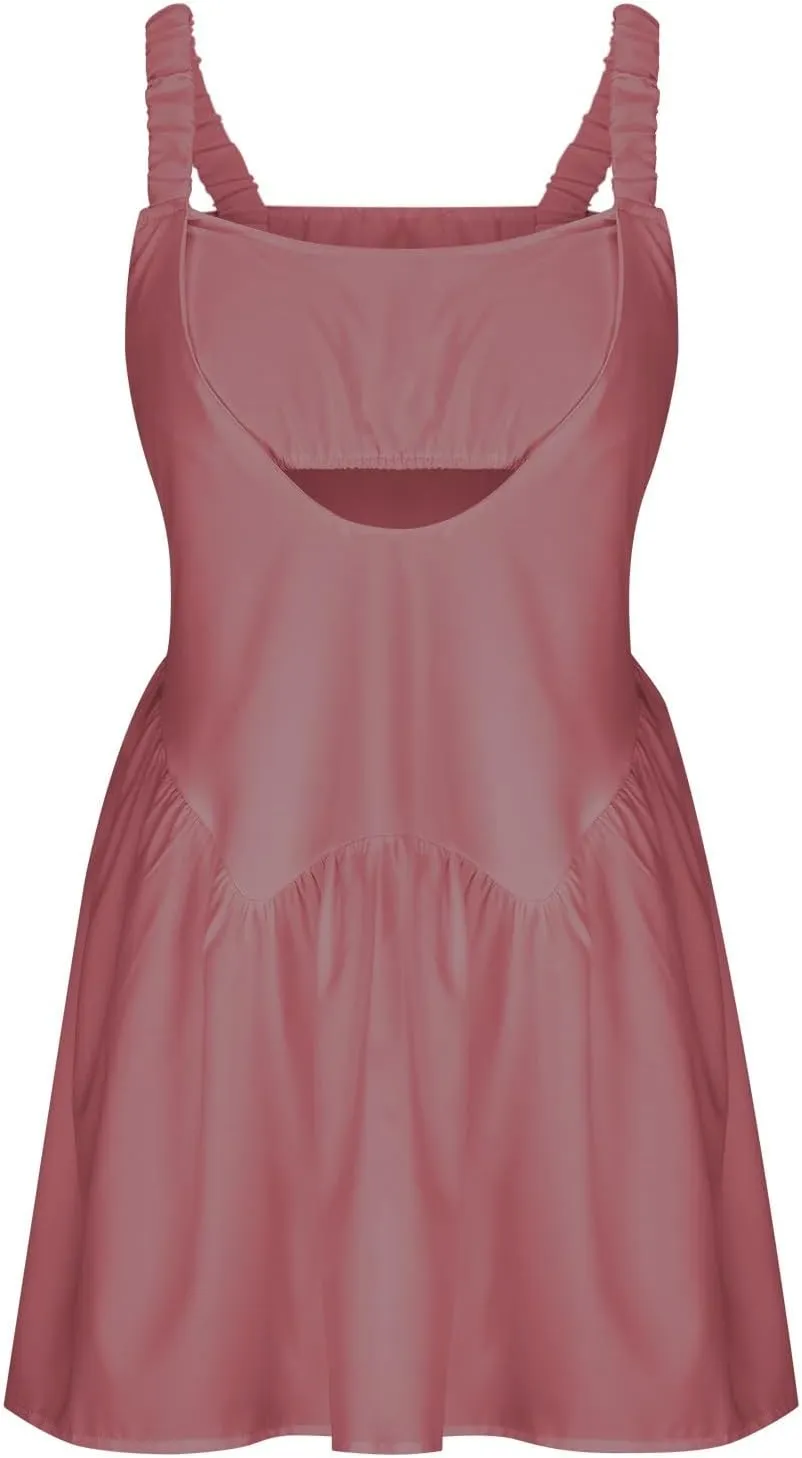 Womens Dresses Summer Built-in Bra and Shorts Athletic Backless 2 Piece Tennis Dress Beach Workout Cut Out Outfits