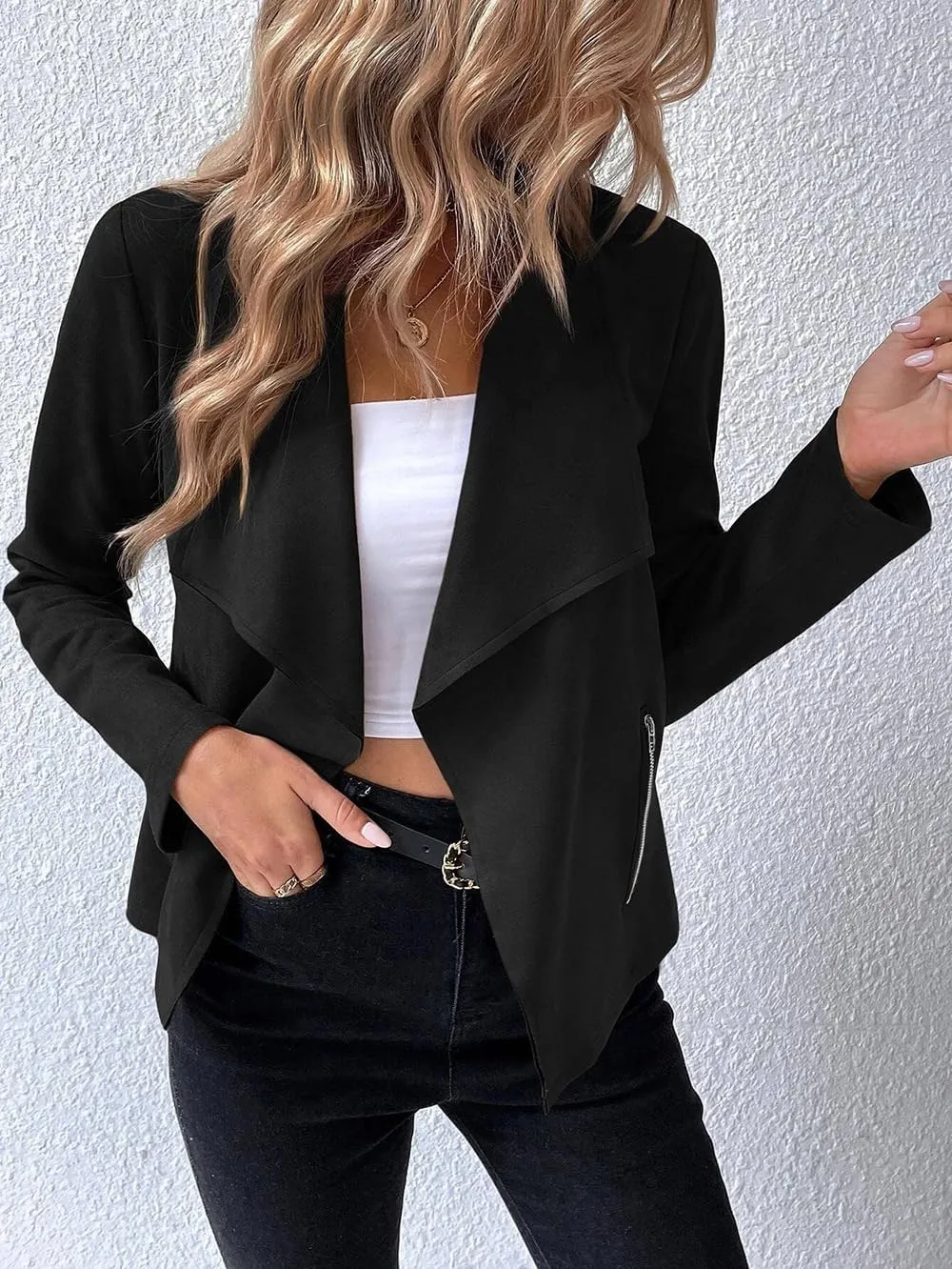Women's Fall Casual Faux Suede Jackets Long Sleeve Open Front Lightweight Bomber Jacket Cropped Coats