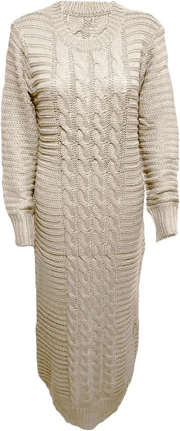 Women's Fall Winter Casual Trendy Crew Neck Long Sleeve Bodycon Knit Sweater Dress Plus Size, S-3XL