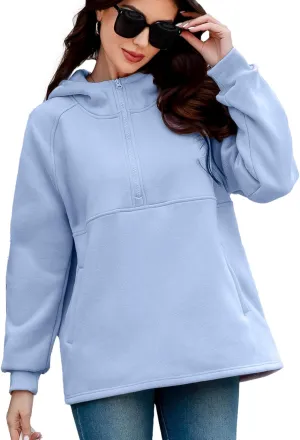 Womens Fleece Oversized Hoodie Half Zip Pullover Sweatshirts Long Sleeve Casual Trendy Teens Hooded with Pockets